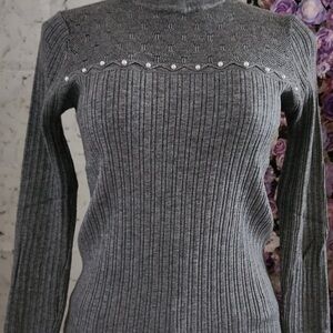 Gray Ribbed Women's Sweater